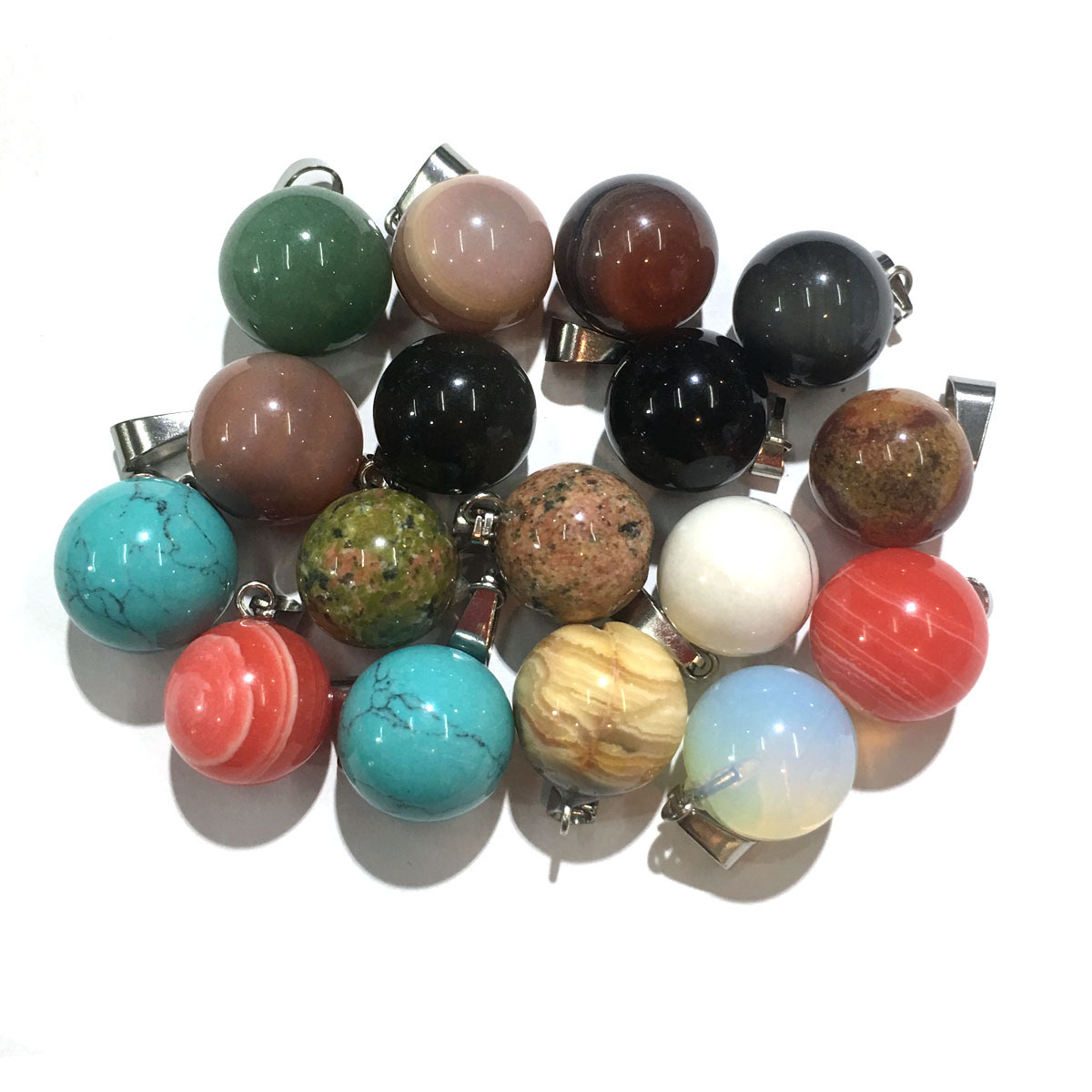 Natural Dangle Ball Gemstone Pendants Necklace Charms Healing Chakra Stone Sphere Beads Charm Jewelry