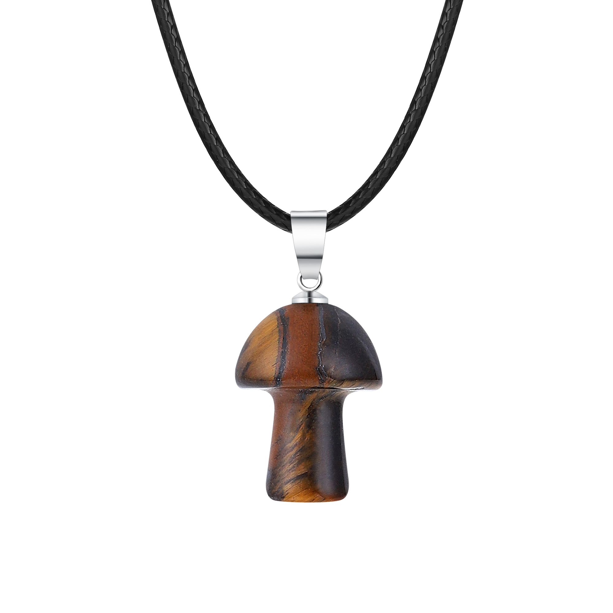 Healing Chakra Gemstone Mushroom Pendant Neklace with 45CM Black Cord