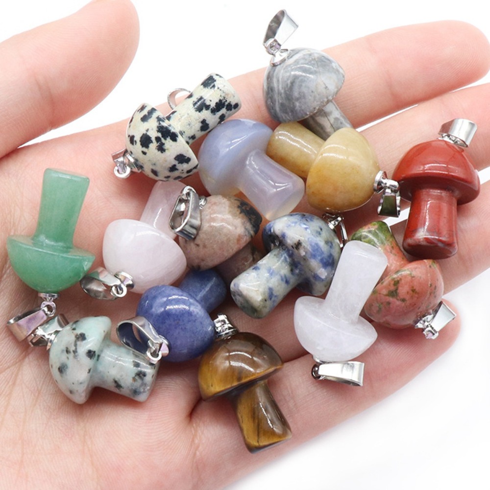 Healing Chakra Gemstone Mushroom Pendant For Making Jewelry Necklace EarringsWomen Men Natural Quartz Crystal Rock Charm Choker