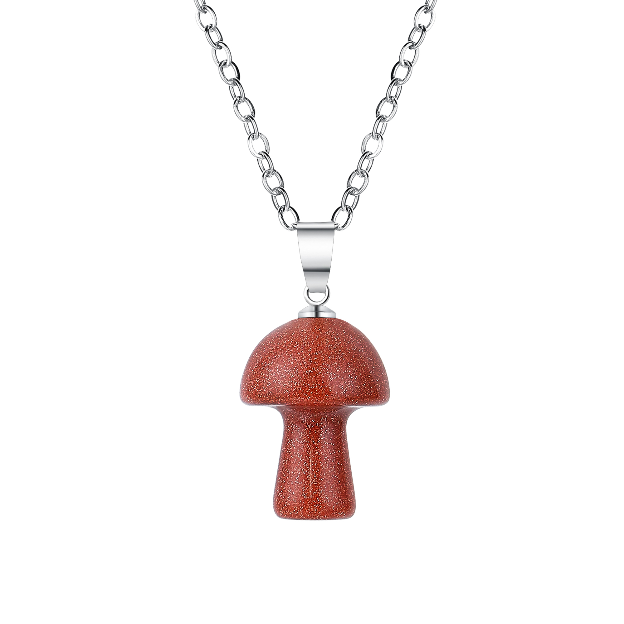 Healing Chakra Gemstone Mushroom Pendant Neklace with 45CM Black Cord