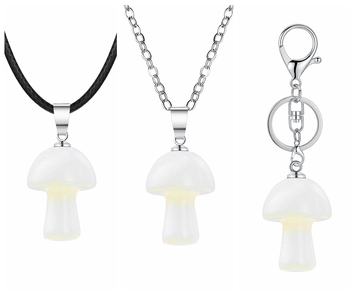 Healing Chakra Gemstone Mushroom Pendant Neklace with 45CM Black Cord