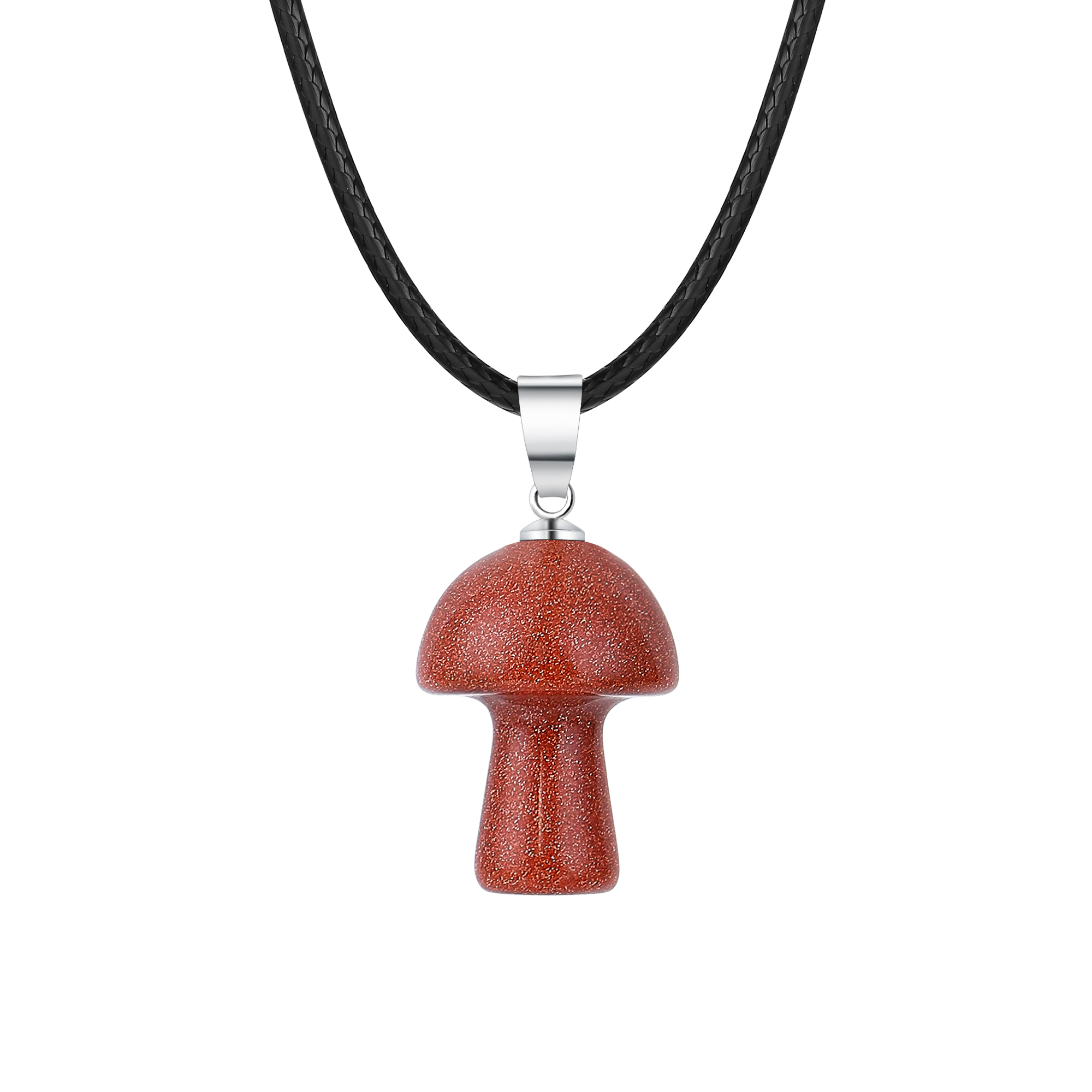 Healing Chakra Gemstone Mushroom Pendant Neklace with 45CM Black Cord