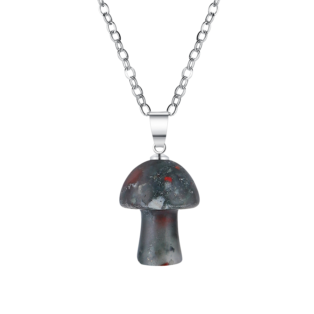 Healing Chakra Gemstone Mushroom Pendant Neklace with 45CM Black Cord