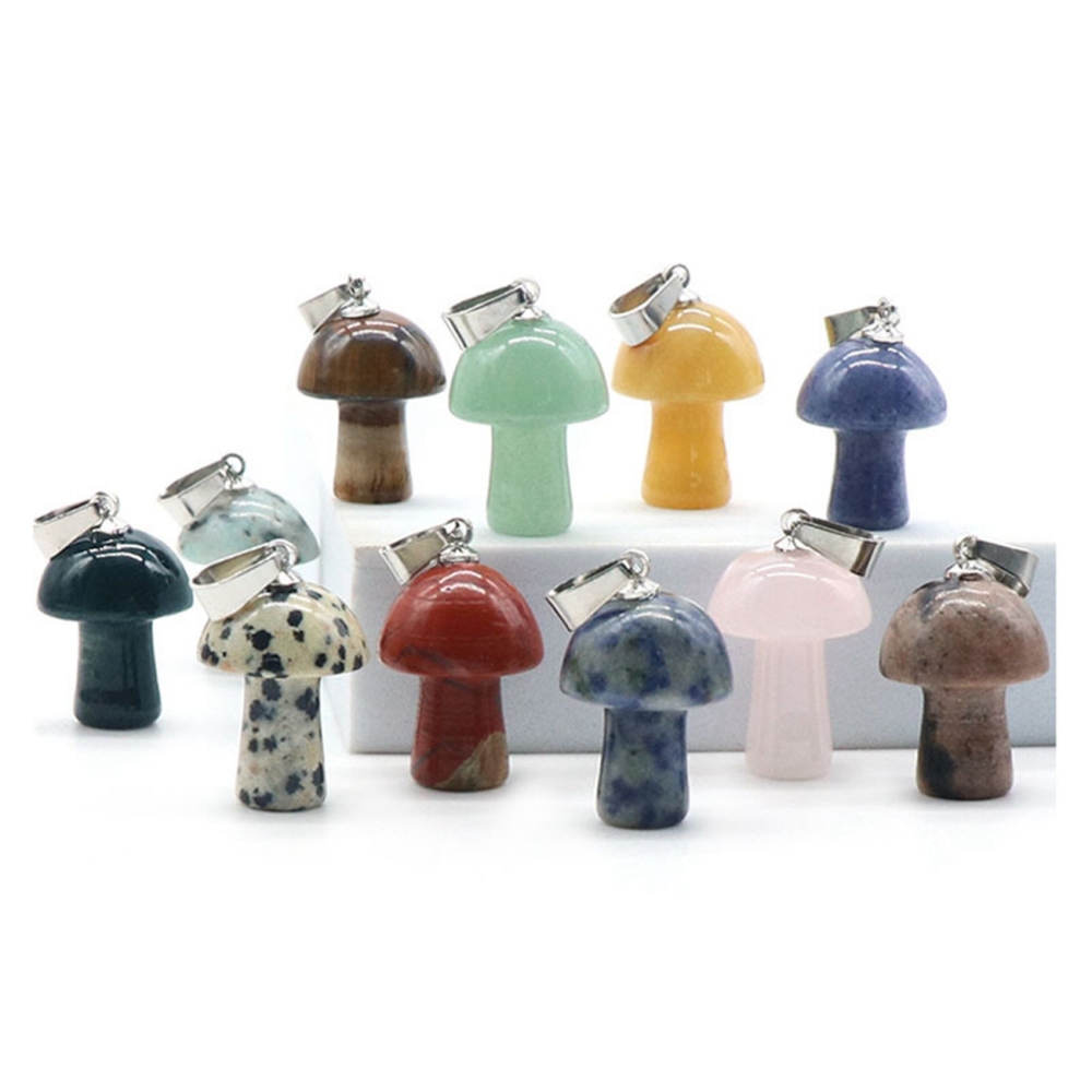 Healing Chakra Gemstone Mushroom Pendant For Making Jewelry Necklace EarringsWomen Men Natural Quartz Crystal Rock Charm Choker