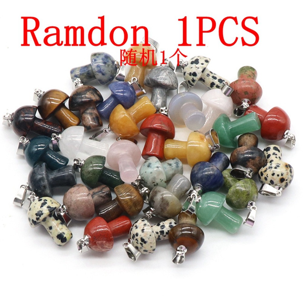 Healing Chakra Gemstone Mushroom Pendant For Making Jewelry Necklace EarringsWomen Men Natural Quartz Crystal Rock Charm Choker