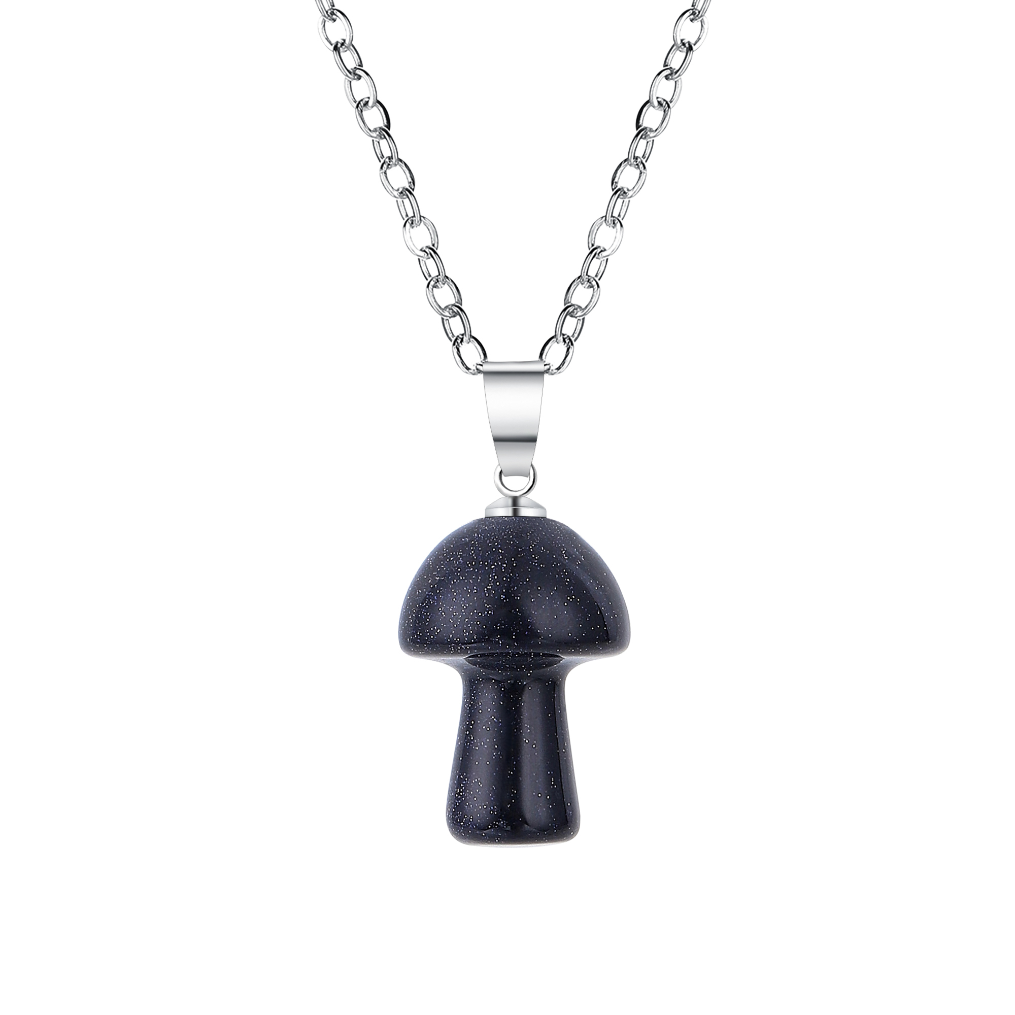 Healing Chakra Gemstone Mushroom Pendant Neklace with 45CM Black Cord