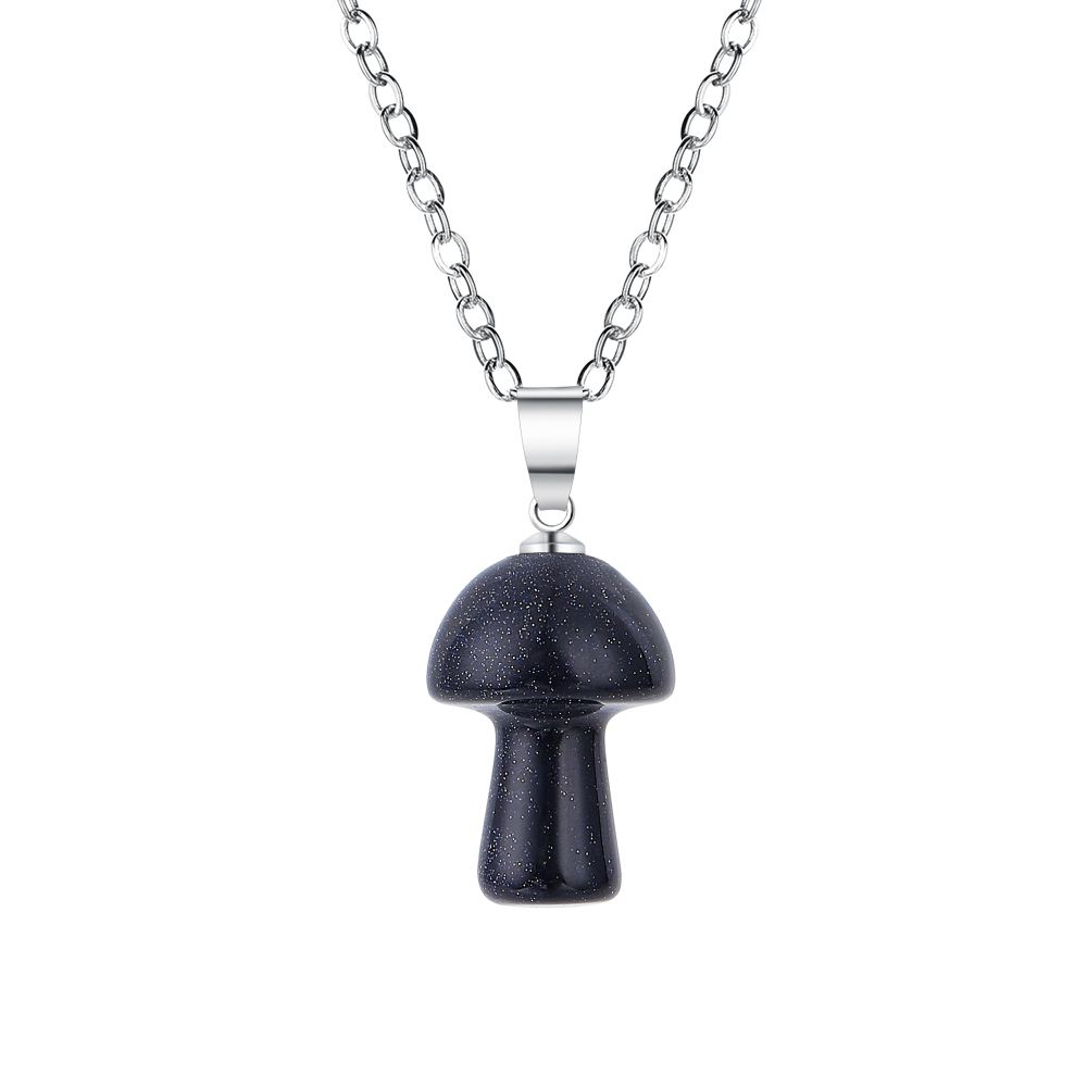 Healing Chakra Gemstone Mushroom Pendant Neklace with 45CM Black Cord