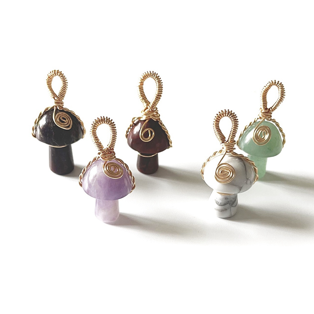 Mini Mushroom Gemstone Pendant for Making Jewelry Necklace Earring  Wrapped Wire Mushroom