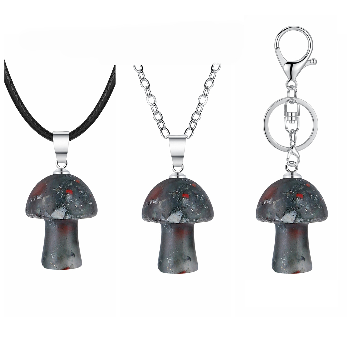Healing Chakra Gemstone Mushroom Pendant Neklace with 45CM Black Cord