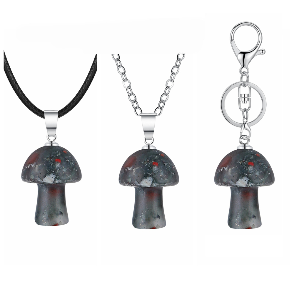 Healing Chakra Gemstone Mushroom Pendant Neklace with 45CM Black Cord