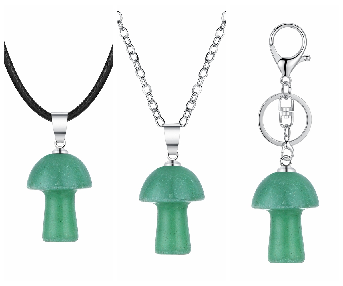Healing Chakra Gemstone Mushroom Pendant Neklace with 45CM Black Cord