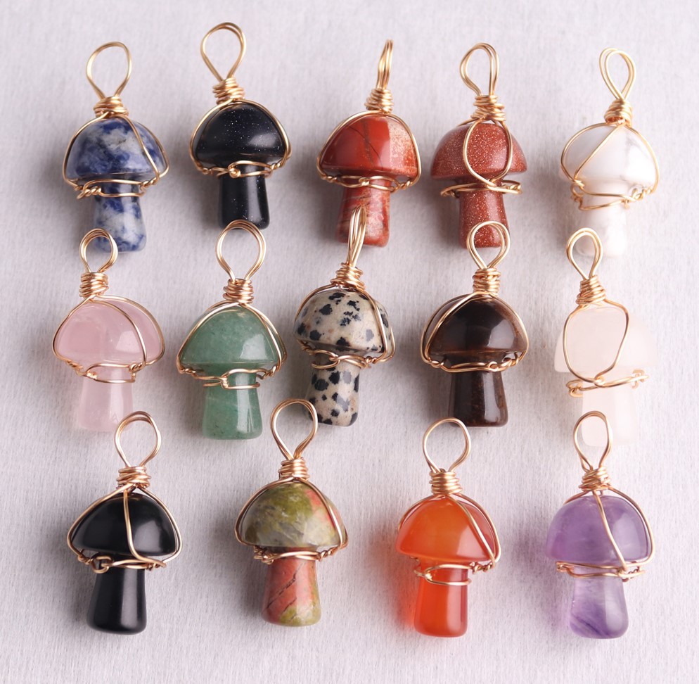 Mini Mushroom Gemstone Pendant for Making Jewelry Necklace Earring  Wrapped Wire Mushroom