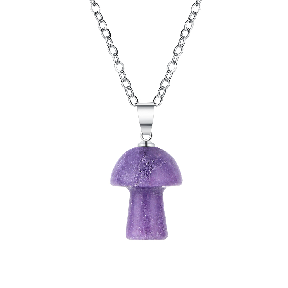 Healing Chakra Gemstone Mushroom Pendant Neklace with 45CM Black Cord