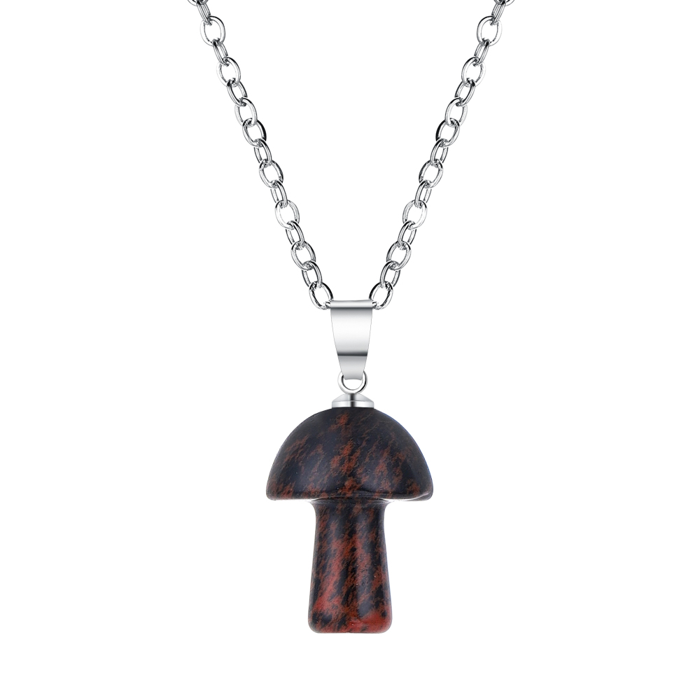 Healing Chakra Gemstone Mushroom Pendant Neklace with 45CM Black Cord