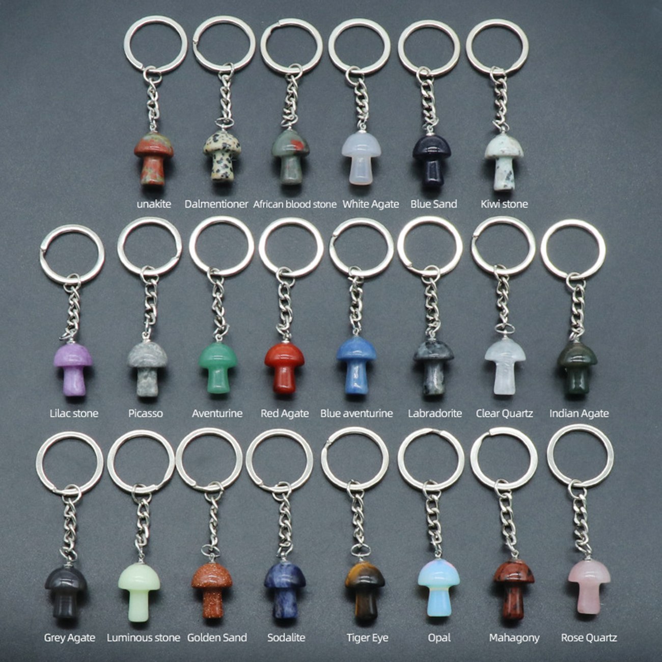 Gemstone Mushroom Keychain  Natural Gemstone Pendant Keyring Healing Chakra Crystal Jewelry