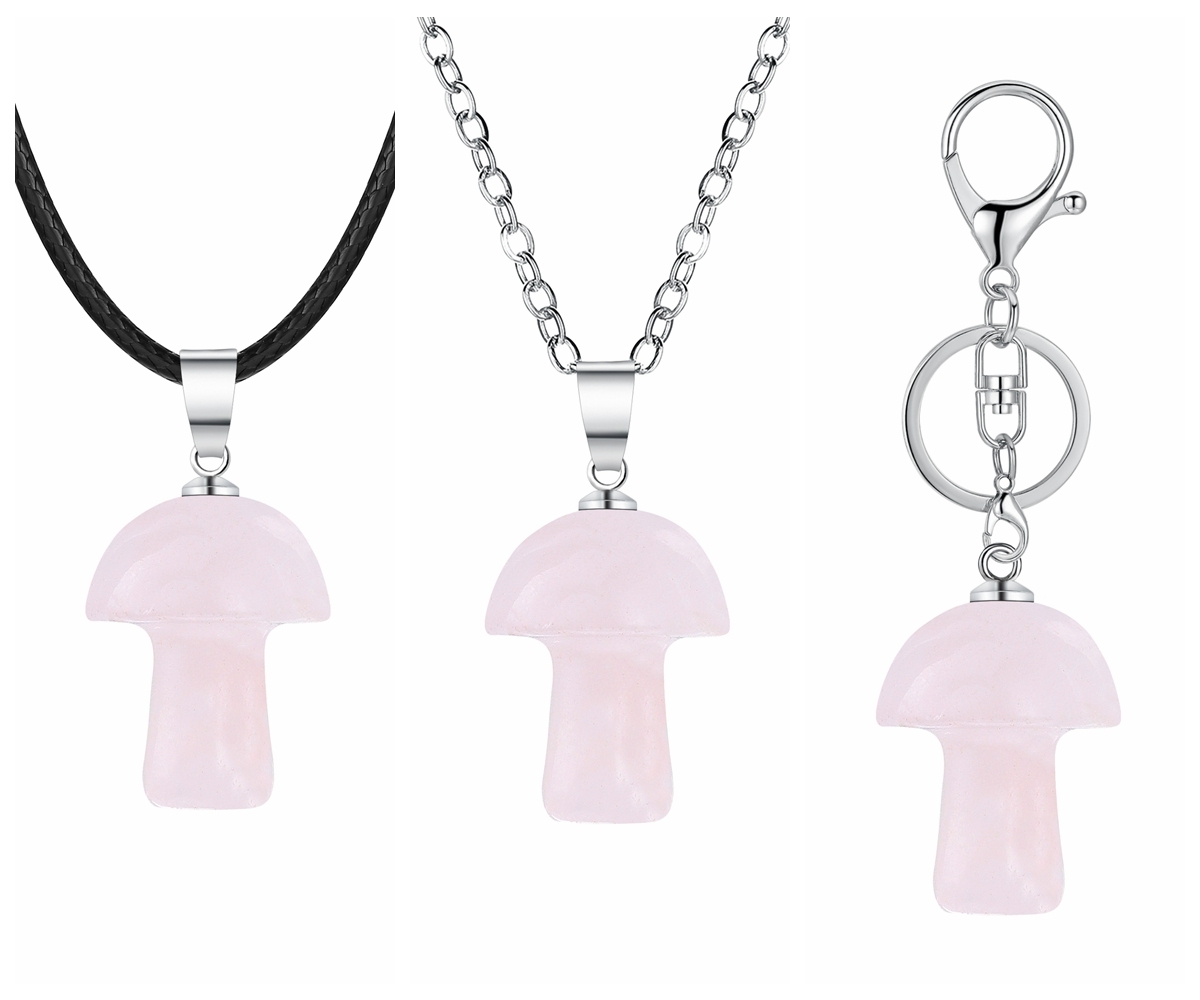 Healing Chakra Gemstone Mushroom Pendant Neklace with 45CM Black Cord