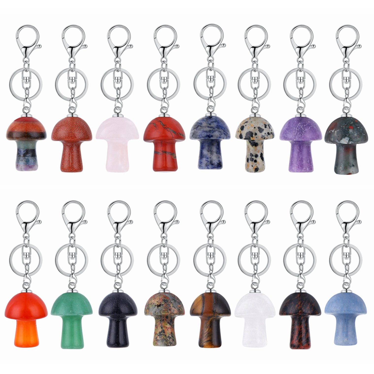 Gemstone Mushroom Keychain  Natural Gemstone Pendant Keyring Healing Chakra Crystal Jewelry