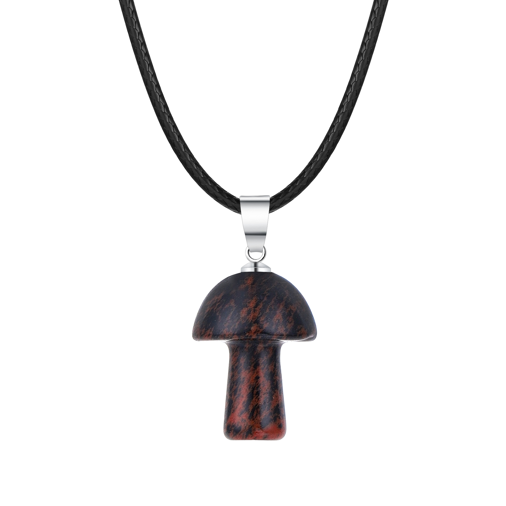Healing Chakra Gemstone Mushroom Pendant Neklace with 45CM Black Cord