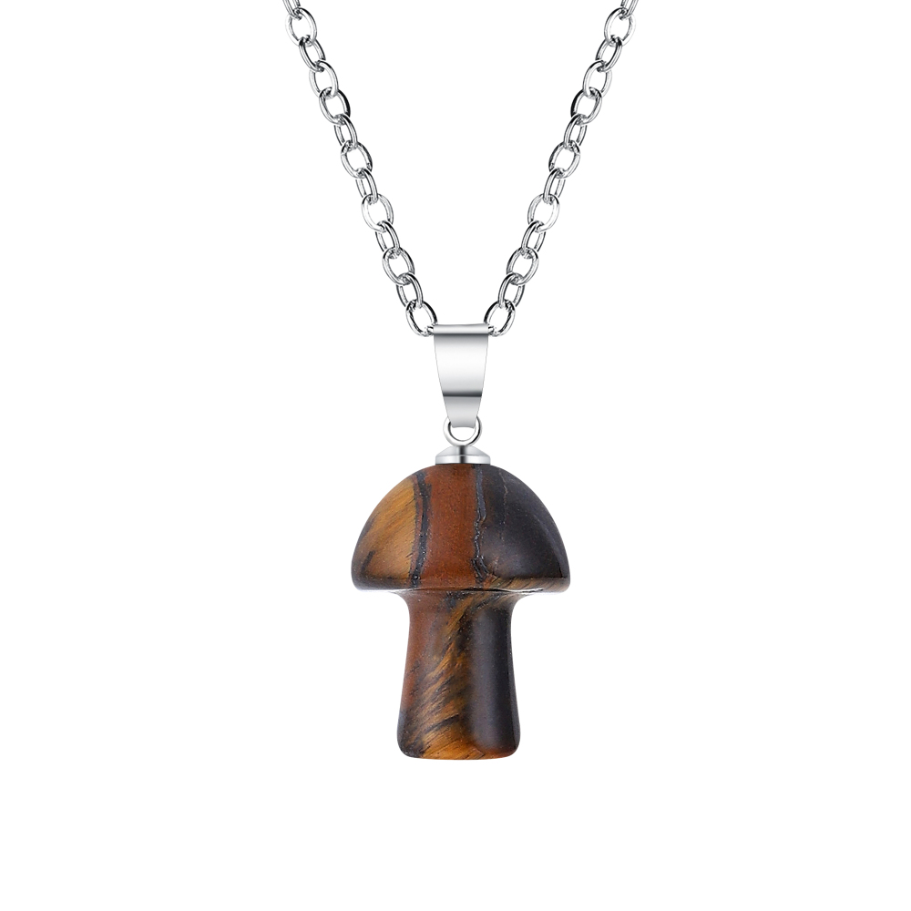 Healing Chakra Gemstone Mushroom Pendant Neklace with 45CM Black Cord