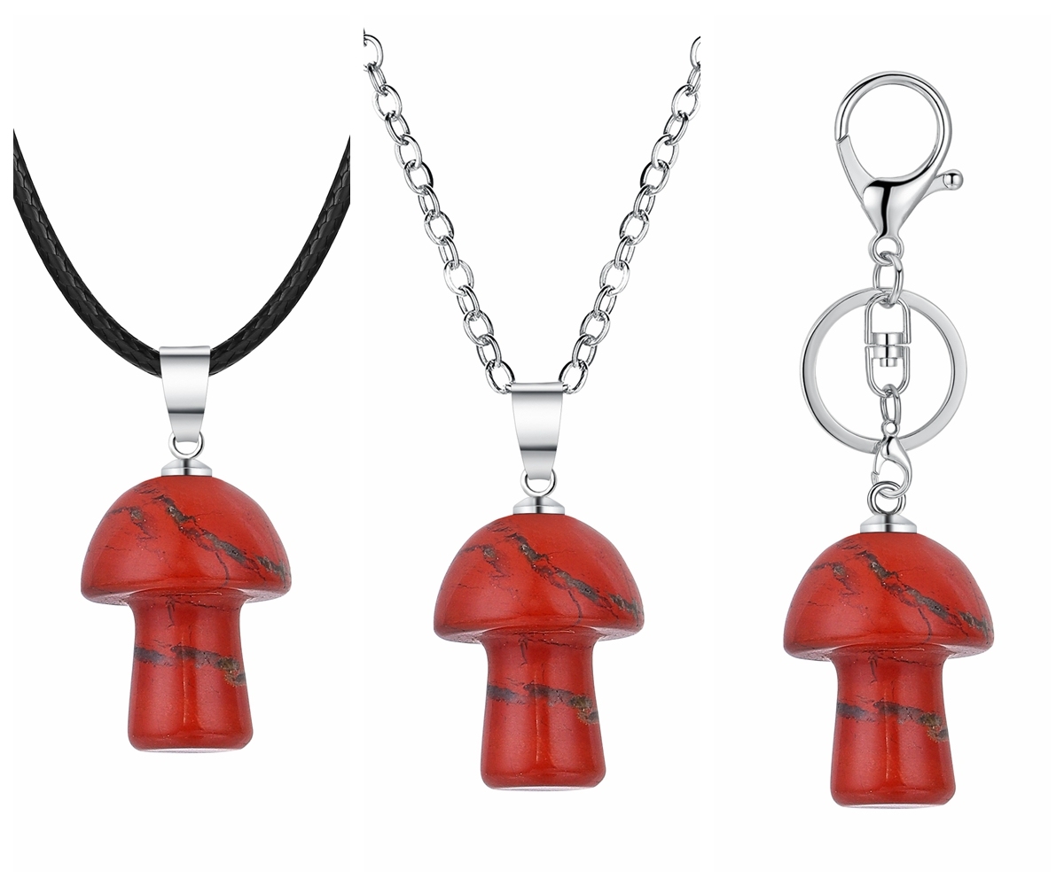 Healing Chakra Gemstone Mushroom Pendant Neklace with 45CM Black Cord