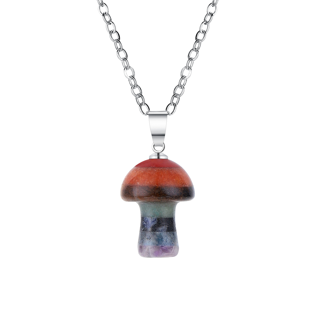 Healing Chakra Gemstone Mushroom Pendant Neklace with 45CM Black Cord