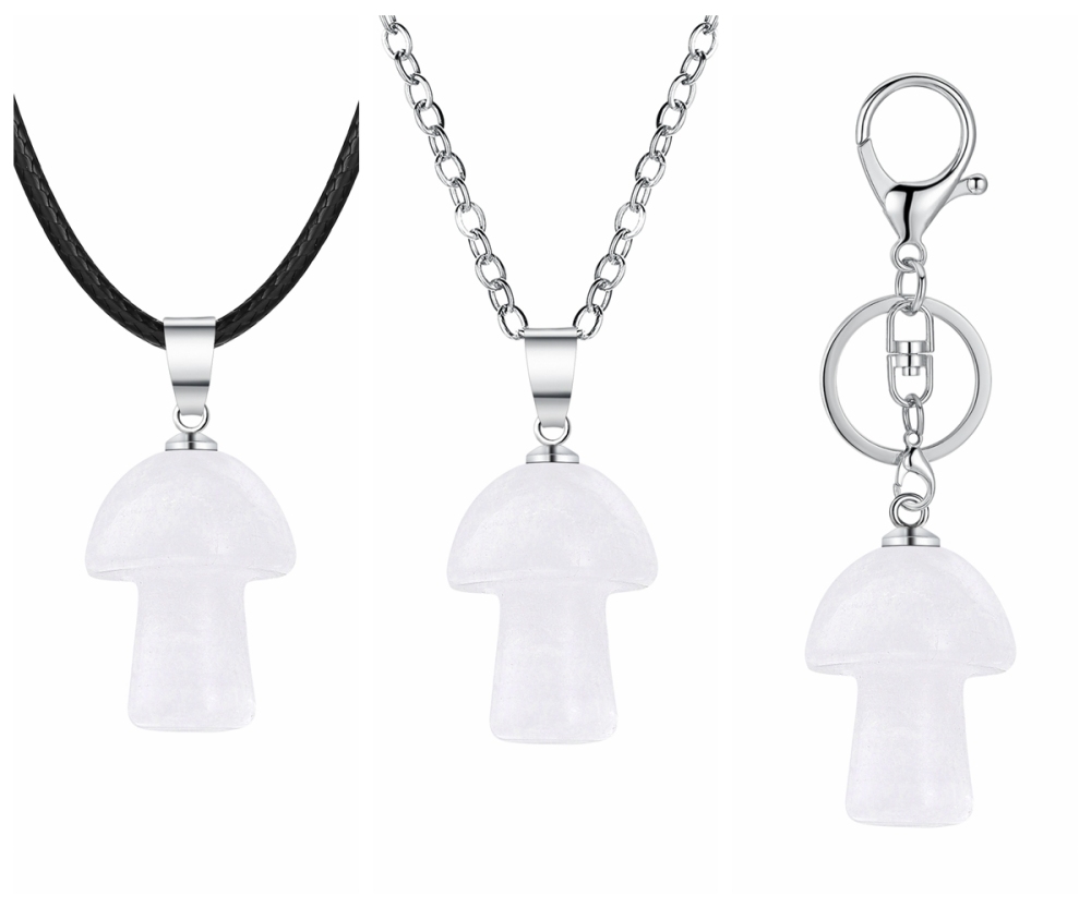 Healing Chakra Gemstone Mushroom Pendant Neklace with 45CM Black Cord