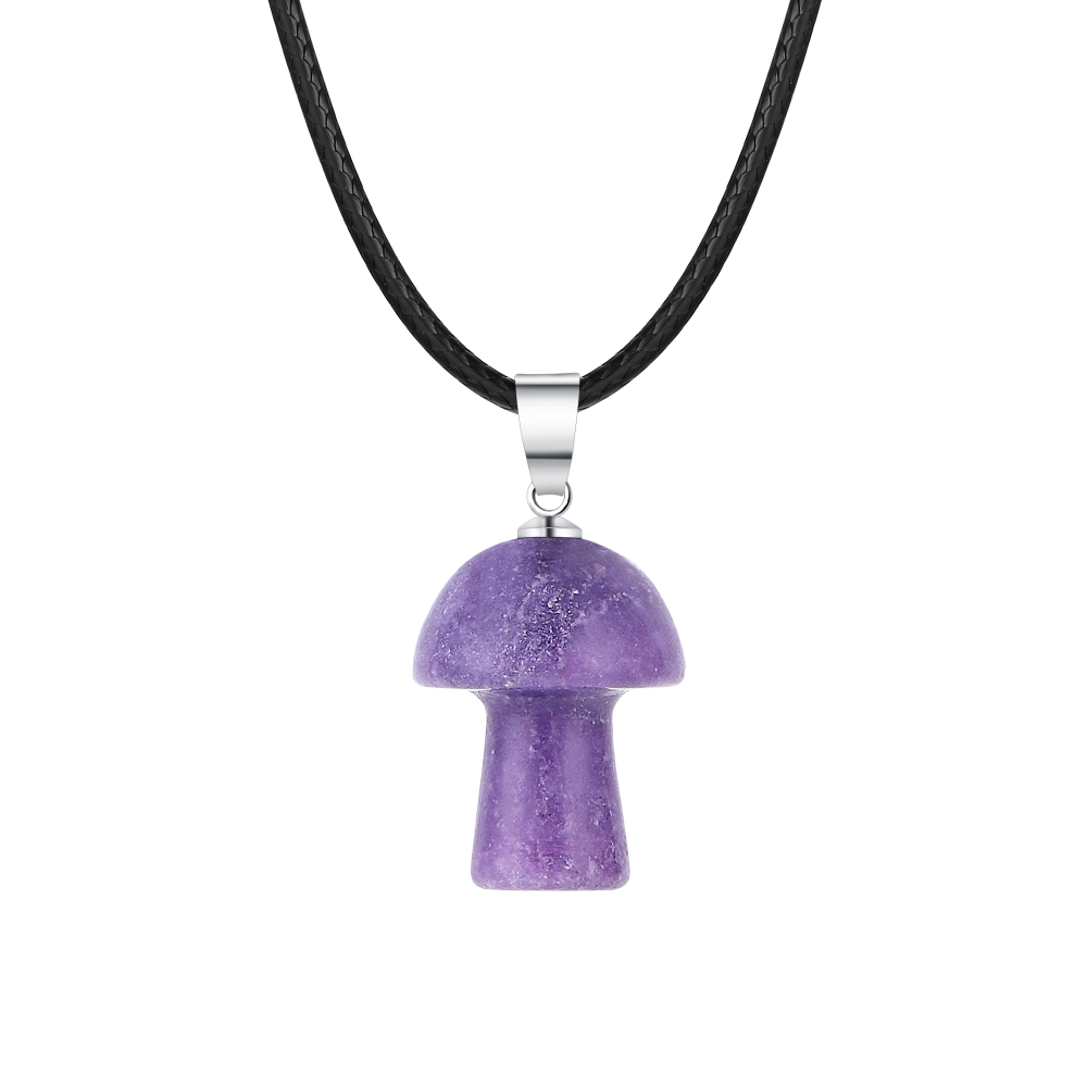 Healing Chakra Gemstone Mushroom Pendant Neklace with 45CM Black Cord