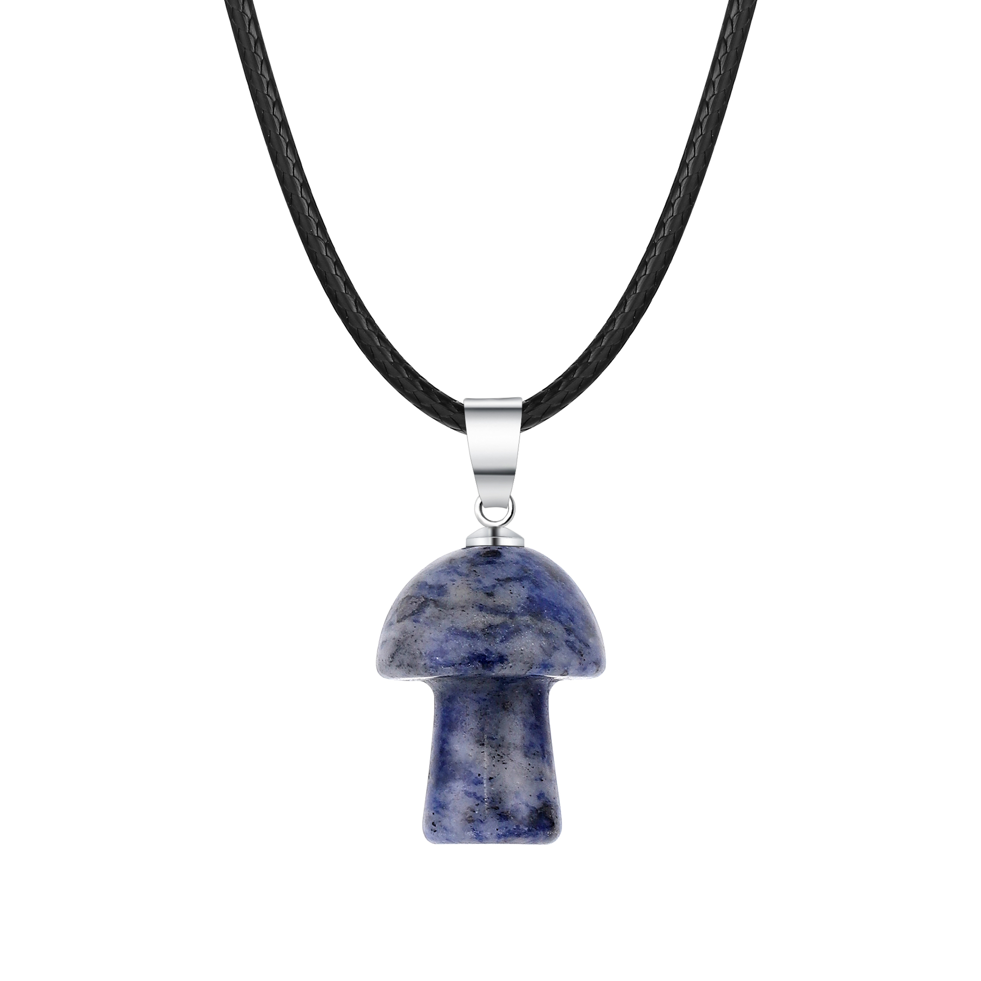 Healing Chakra Gemstone Mushroom Pendant Neklace with 45CM Black Cord