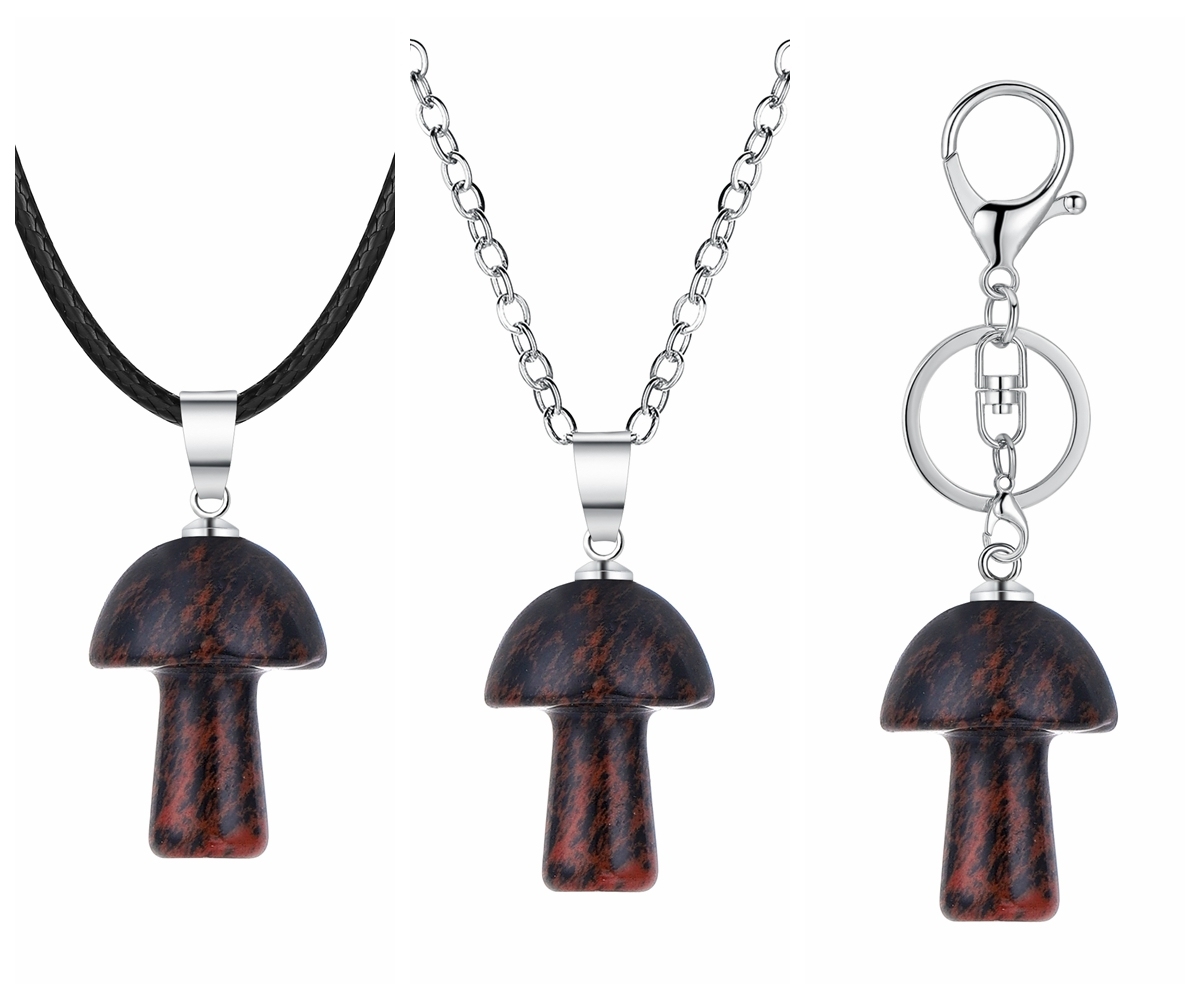Healing Chakra Gemstone Mushroom Pendant Neklace with 45CM Black Cord