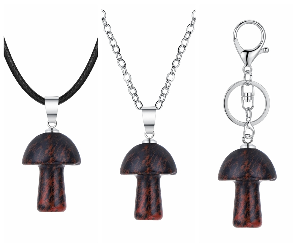 Healing Chakra Gemstone Mushroom Pendant Neklace with 45CM Black Cord