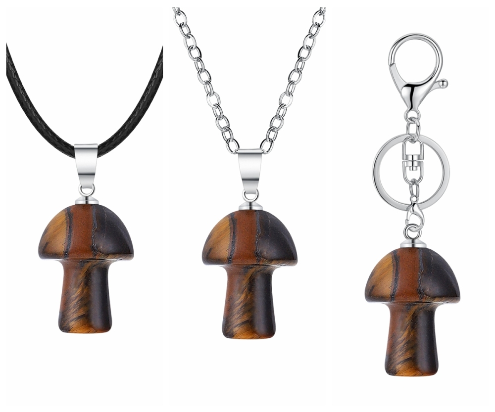 Healing Chakra Gemstone Mushroom Pendant Neklace with 45CM Black Cord