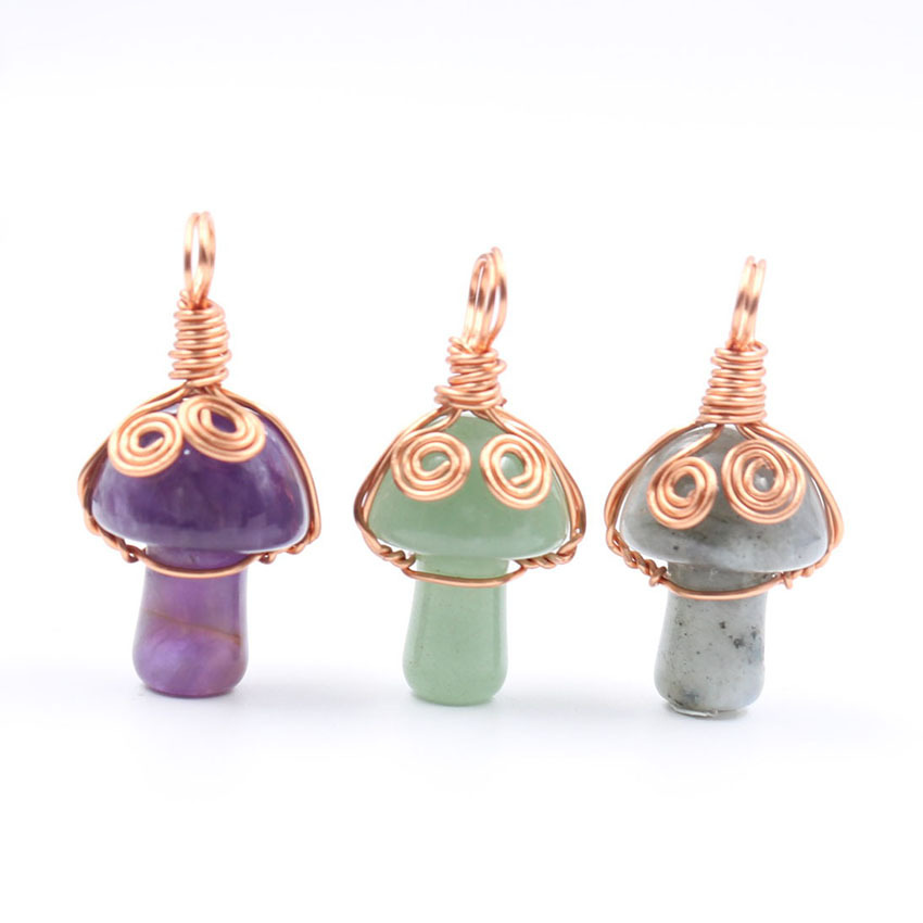 Mini Mushroom Gemstone Pendant for Making Jewelry Necklace Earring  Wrapped Wire Mushroom