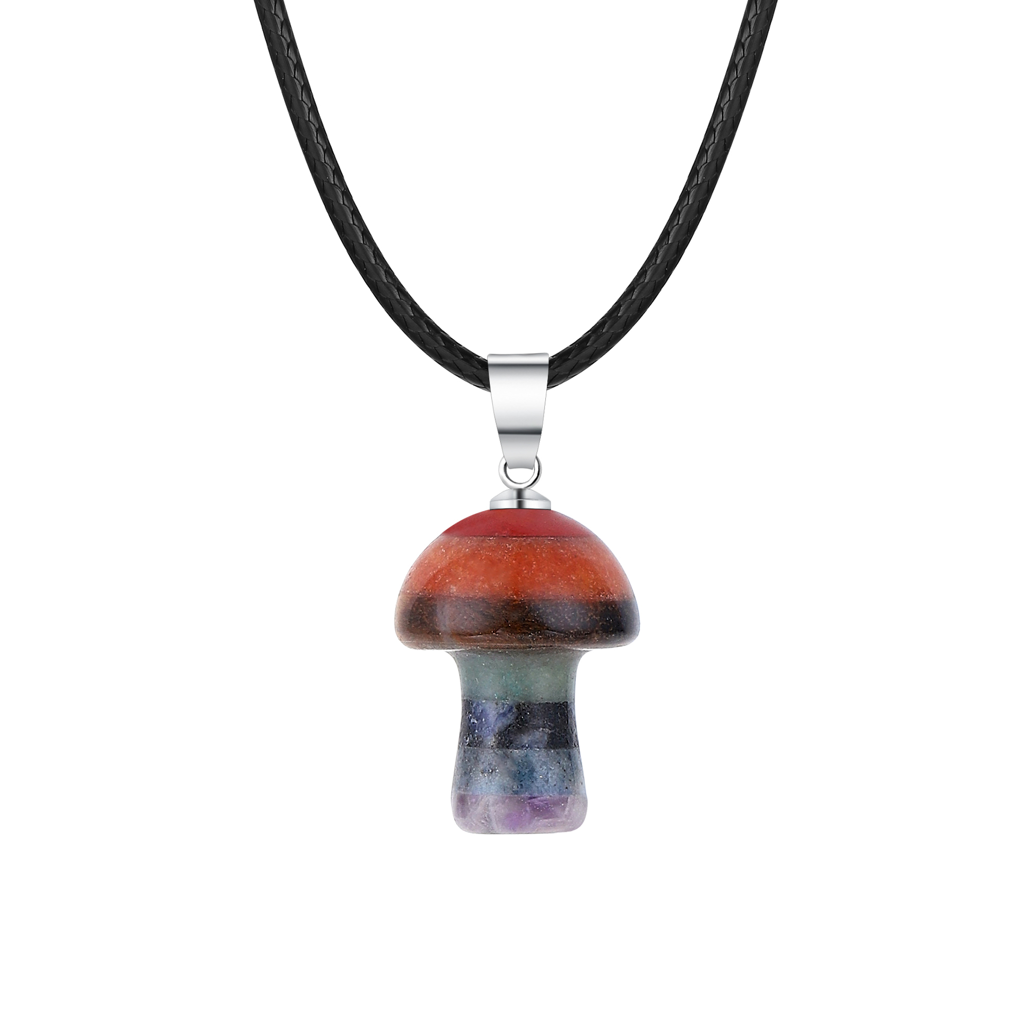 Healing Chakra Gemstone Mushroom Pendant Neklace with 45CM Black Cord