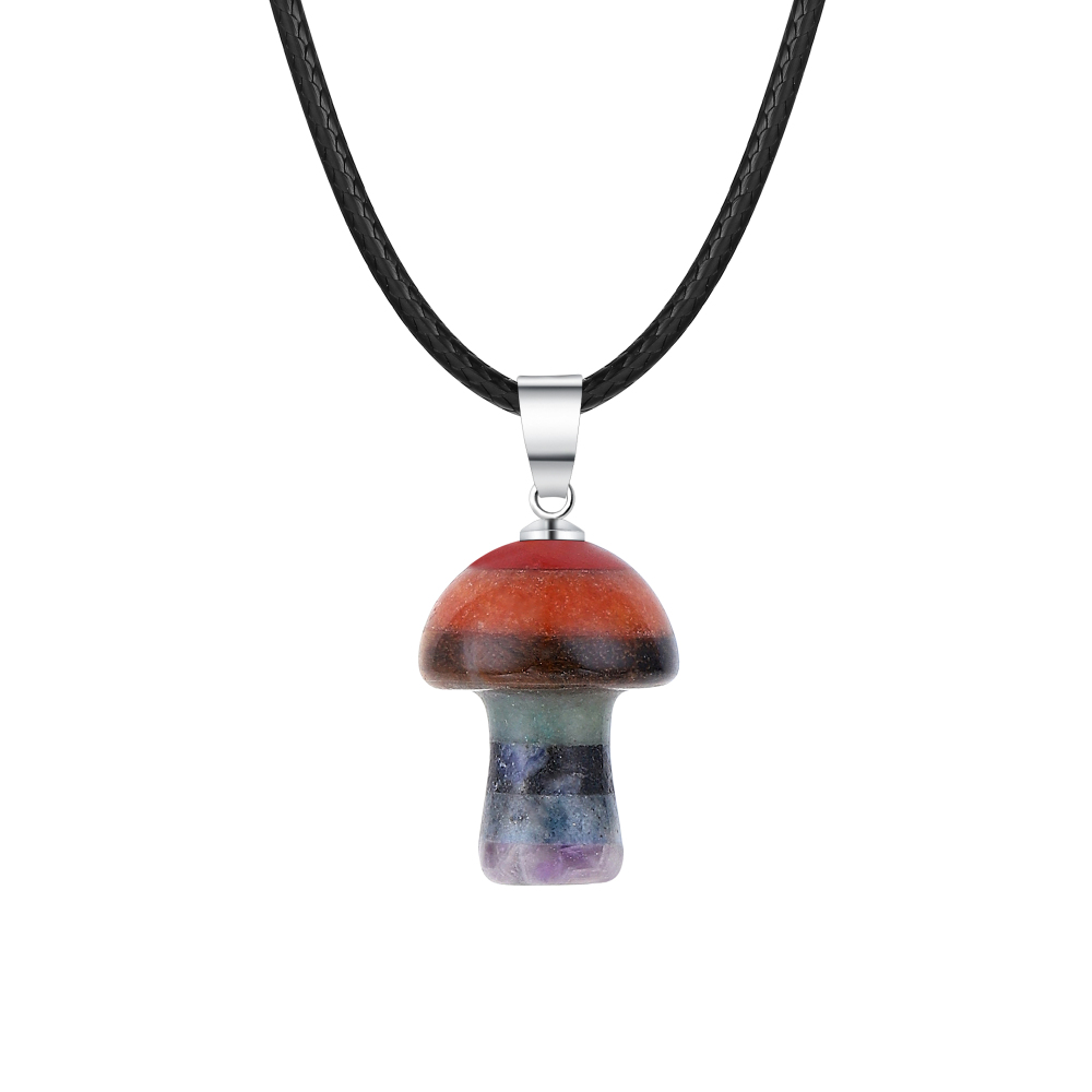 Healing Chakra Gemstone Mushroom Pendant Neklace with 45CM Black Cord