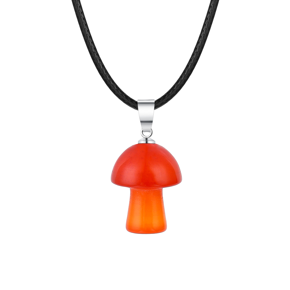 Healing Chakra Gemstone Mushroom Pendant Neklace with 45CM Black Cord