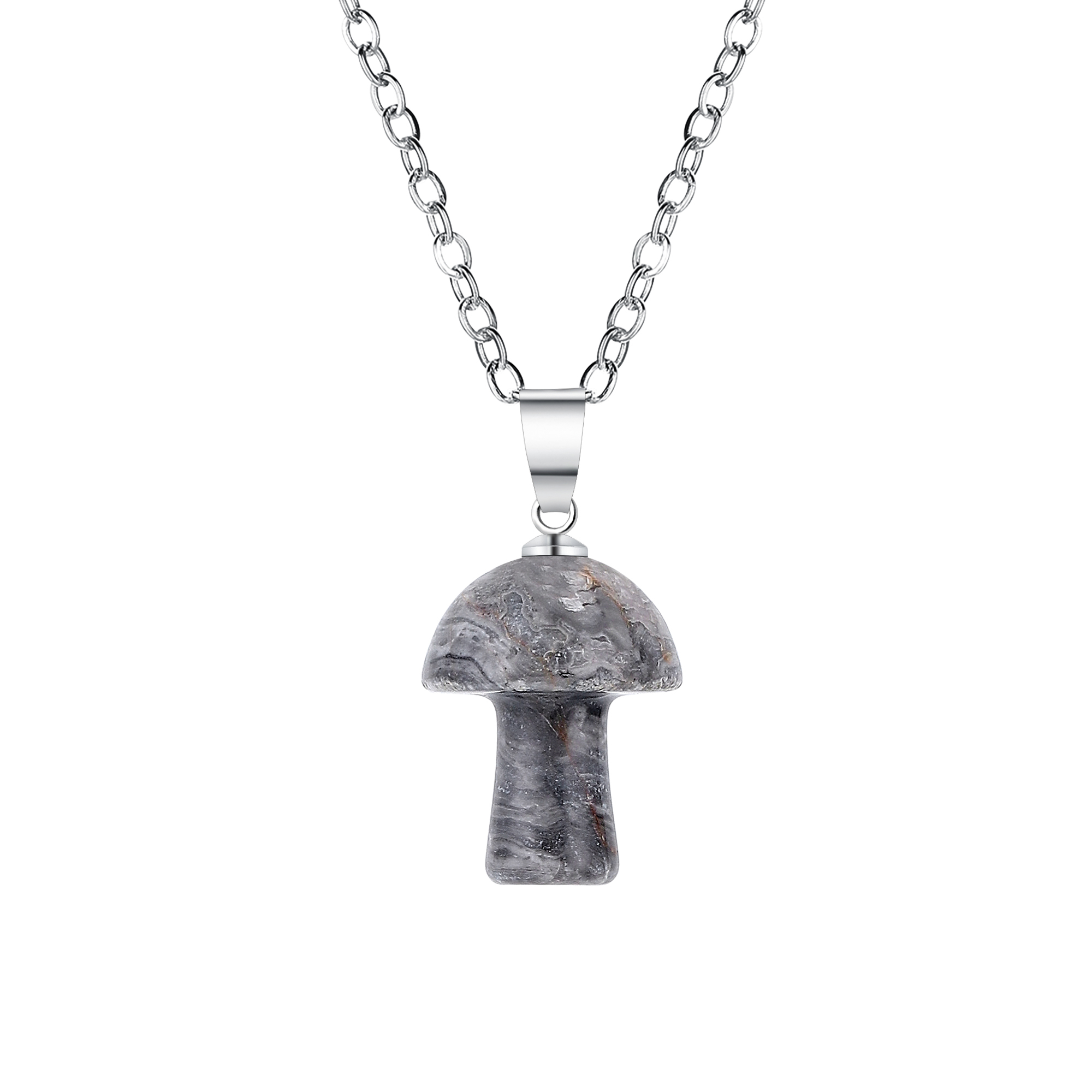 Healing Chakra Gemstone Mushroom Pendant Neklace with 45CM Black Cord