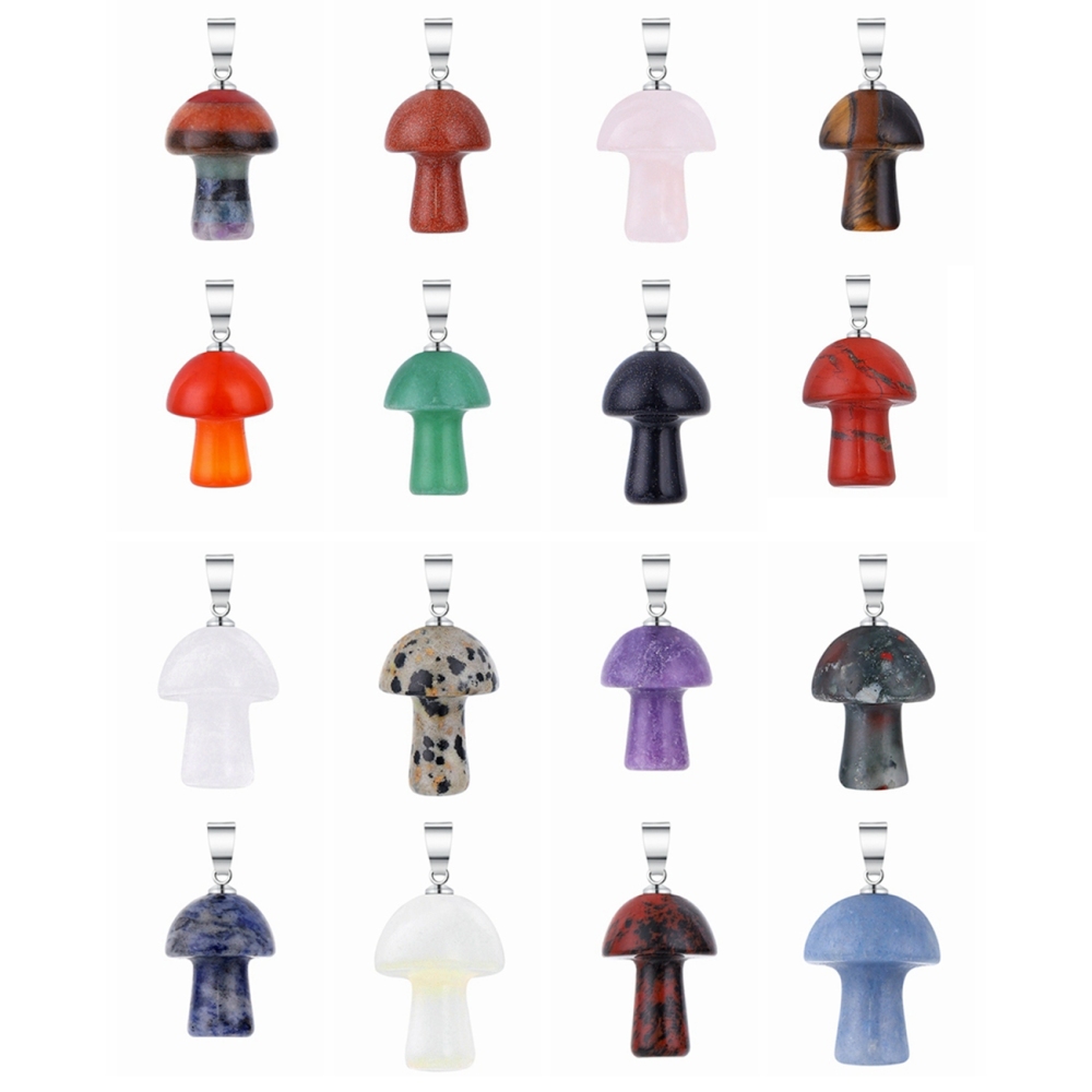 Healing Chakra Gemstone Mushroom Pendant For Making Jewelry Necklace EarringsWomen Men Natural Quartz Crystal Rock Charm Choker