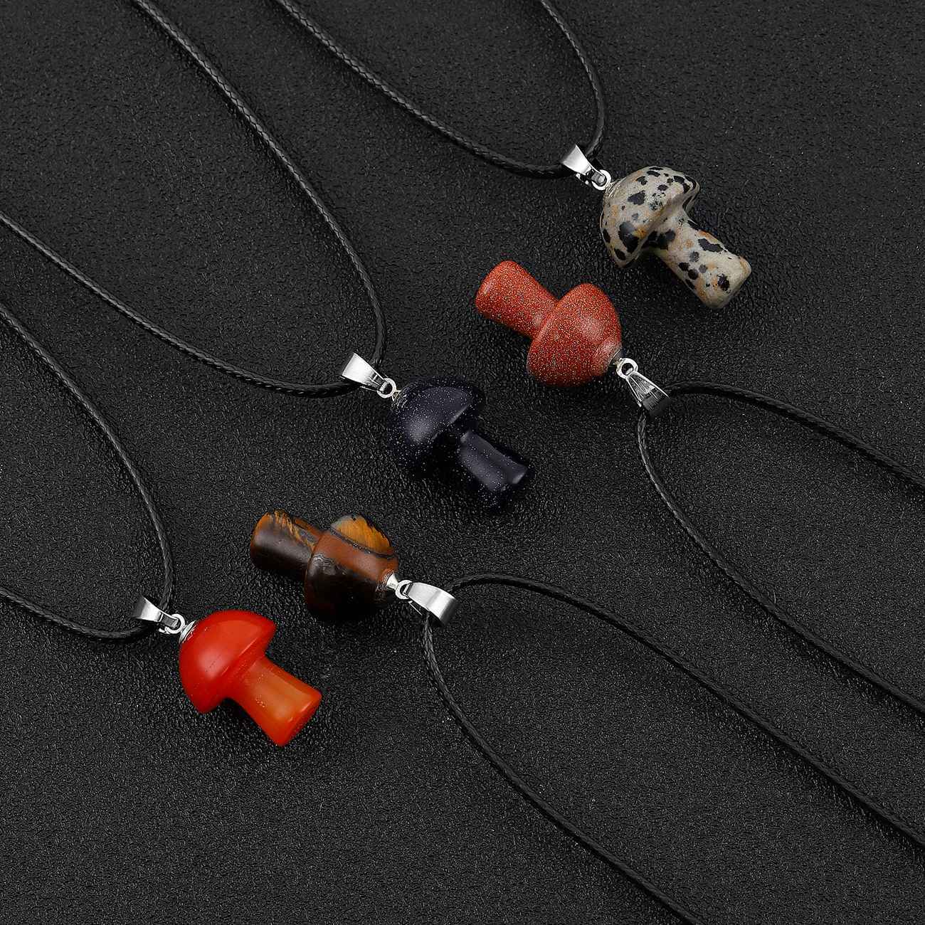 Healing Chakra Gemstone Mushroom Pendant Neklace with 45CM Black Cord