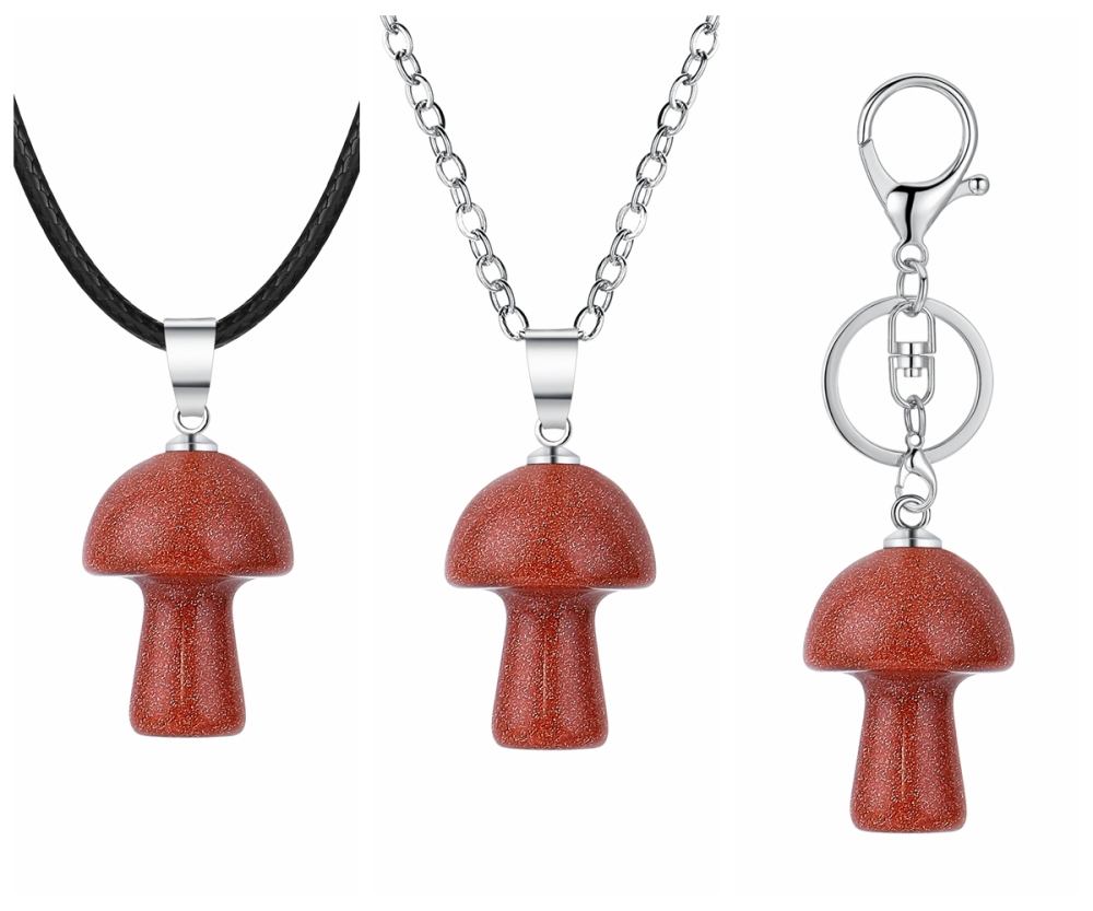 Healing Chakra Gemstone Mushroom Pendant Neklace with 45CM Black Cord
