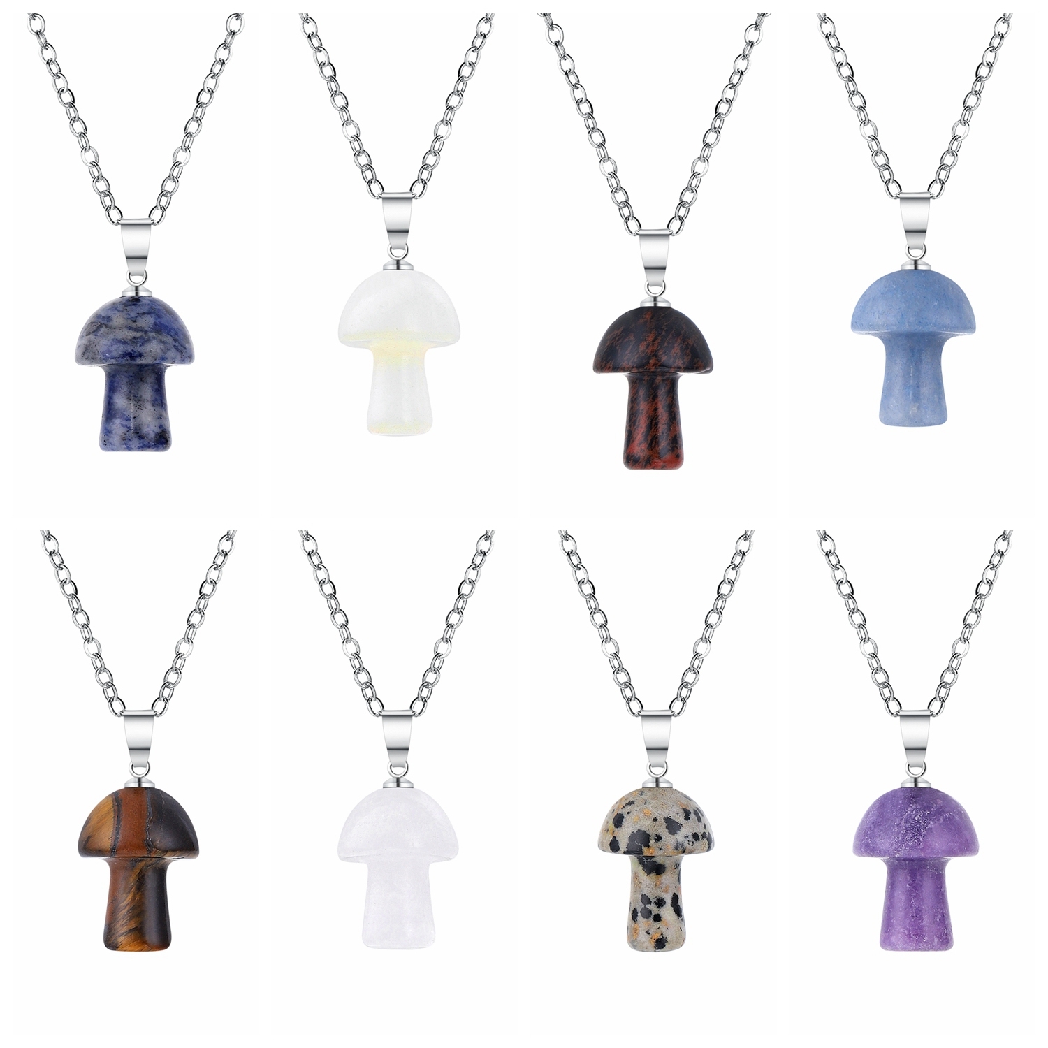 Healing Chakra Gemstone Mushroom Pendant Neklace with 45CM Black Cord