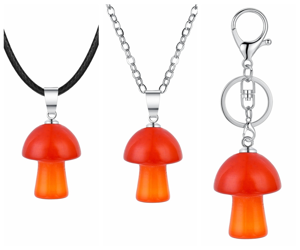 Healing Chakra Gemstone Mushroom Pendant For Making Jewelry Necklace EarringsWomen Men Natural Quartz Crystal Rock Charm Choker