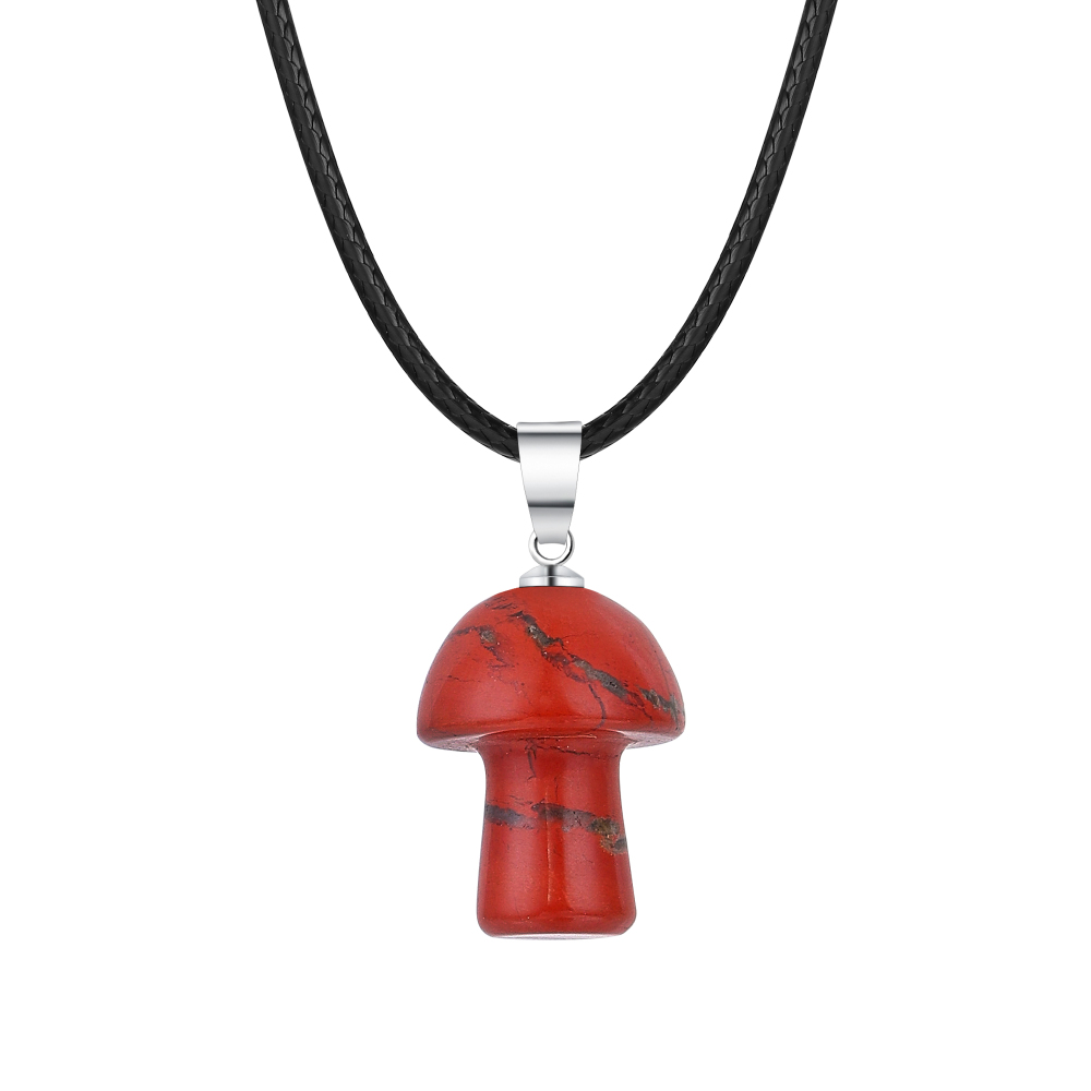 Healing Chakra Gemstone Mushroom Pendant Neklace with 45CM Black Cord