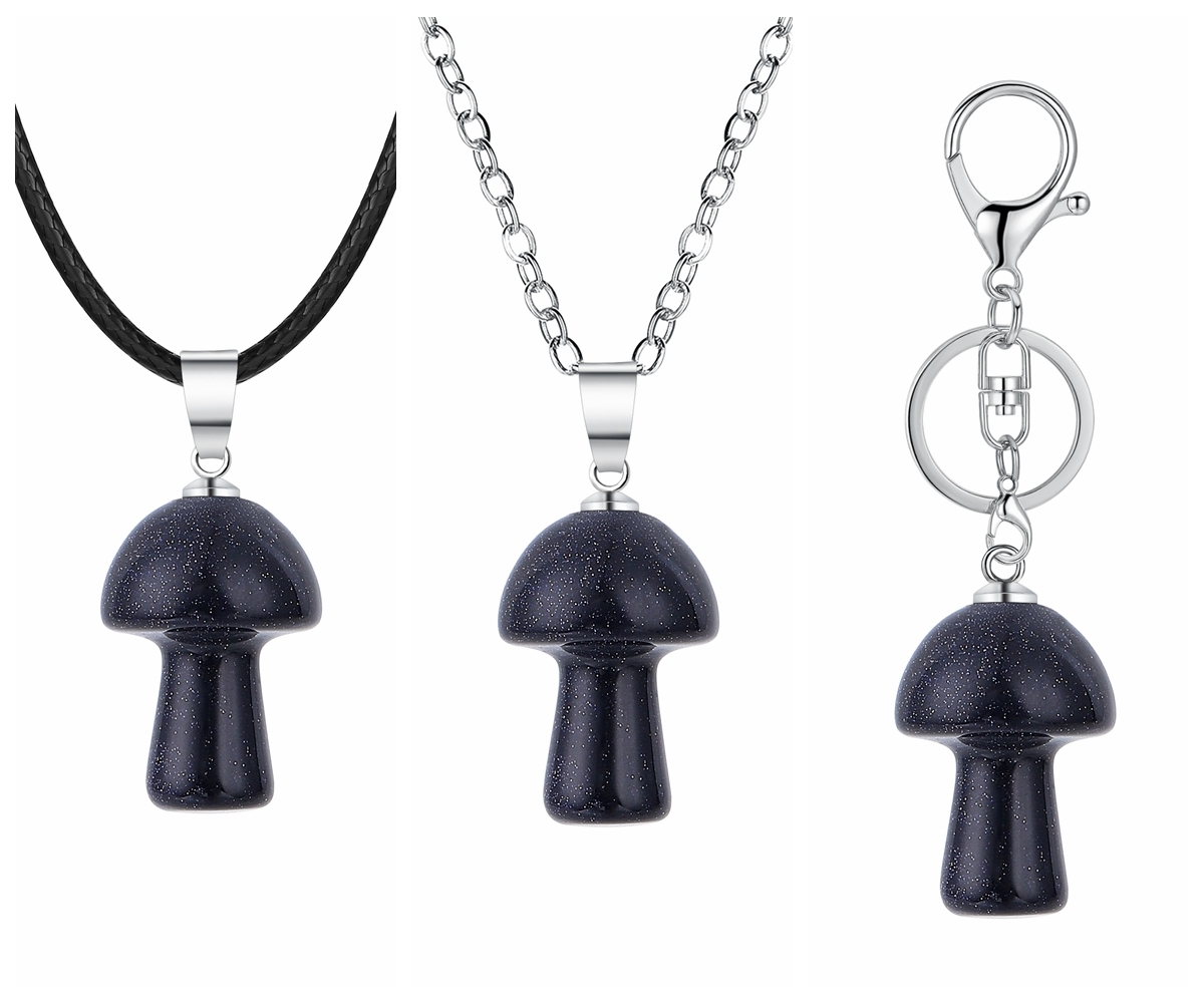 Healing Chakra Gemstone Mushroom Pendant Neklace with 45CM Black Cord