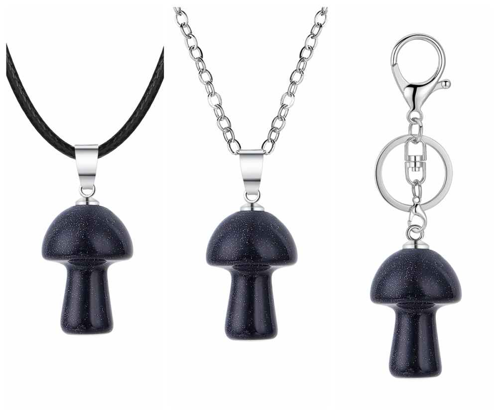 Healing Chakra Gemstone Mushroom Pendant Neklace with 45CM Black Cord