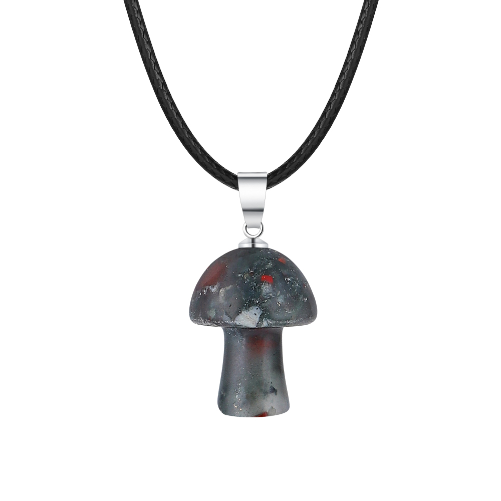 Healing Chakra Gemstone Mushroom Pendant Neklace with 45CM Black Cord