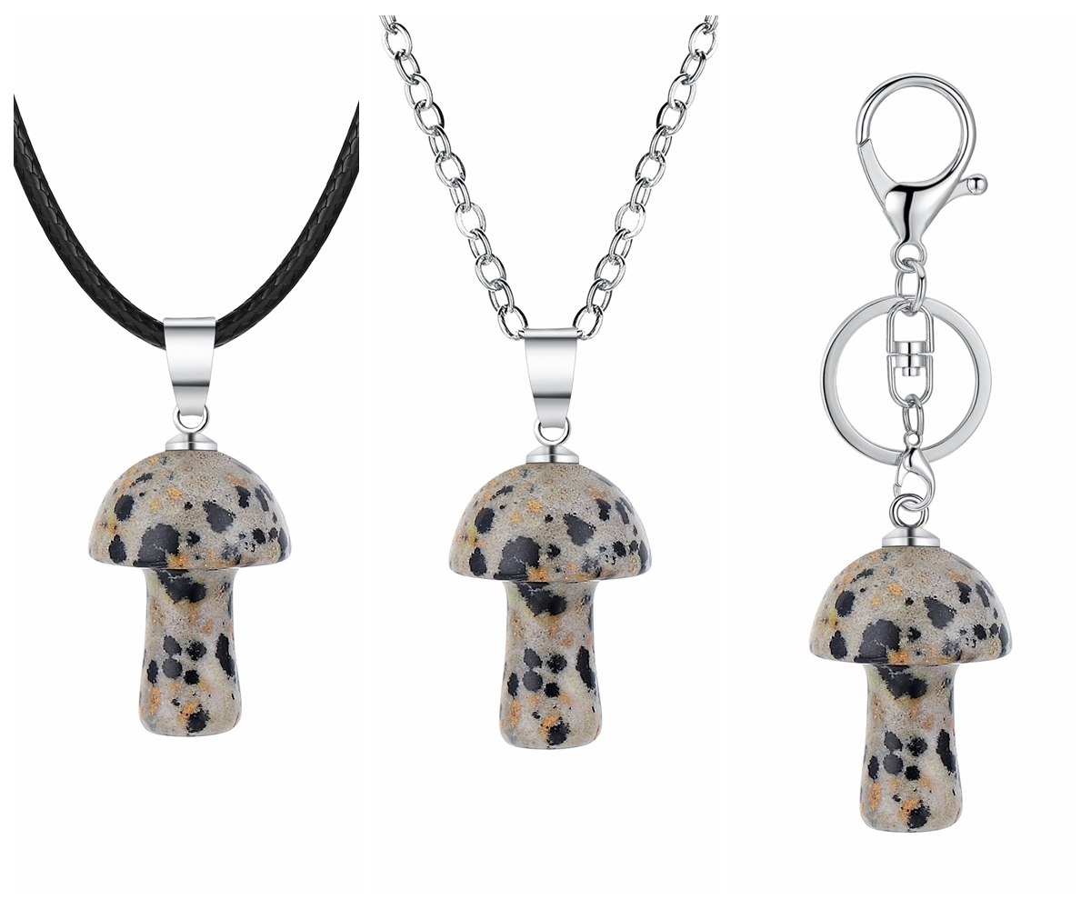 Healing Chakra Gemstone Mushroom Pendant Neklace with 45CM Black Cord