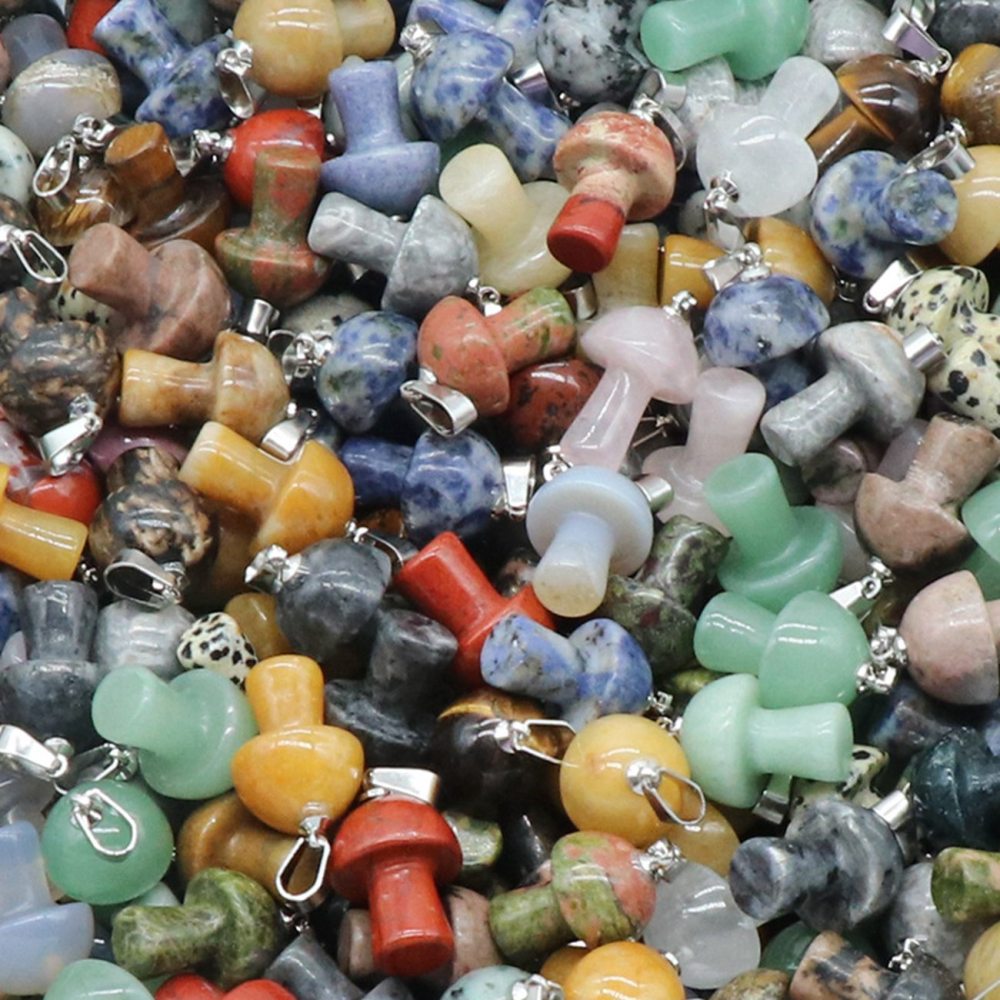 Mini Mushroom Gemstone Pendant for Making Jewelry Necklace Earring  Wrapped Wire Mushroom