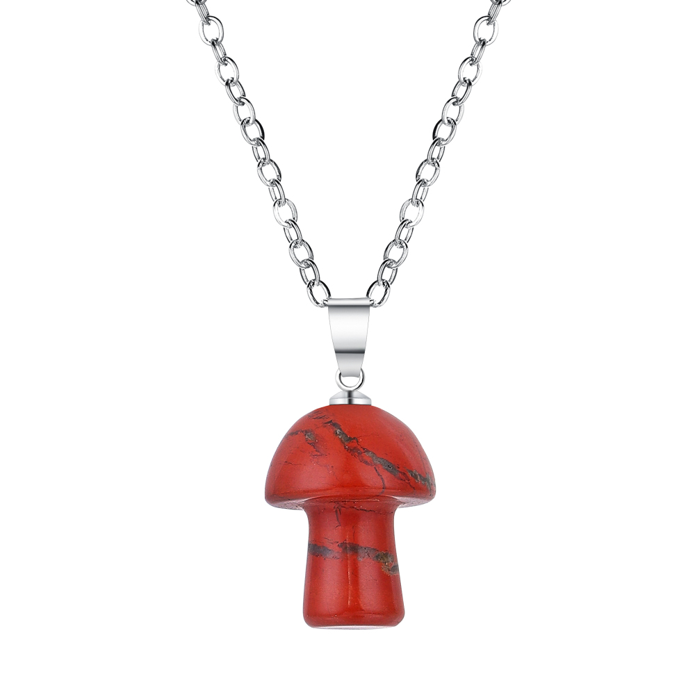 Healing Chakra Gemstone Mushroom Pendant Neklace with 45CM Black Cord