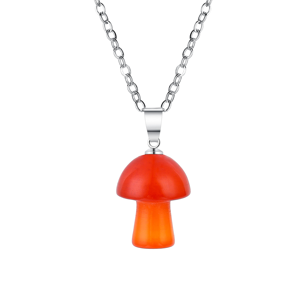 Healing Chakra Gemstone Mushroom Pendant Neklace with 45CM Black Cord