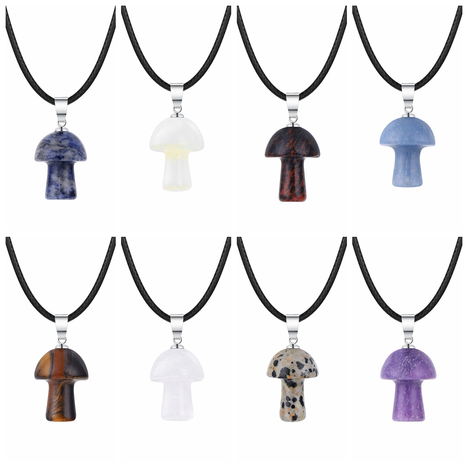 Healing Chakra Gemstone Mushroom Pendant Neklace with 45CM Black Cord
